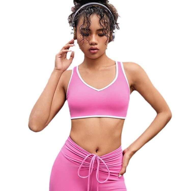 Contrast Color Low Intensity Sports Underwear Women's Yoga Clothes Pilates Training Top