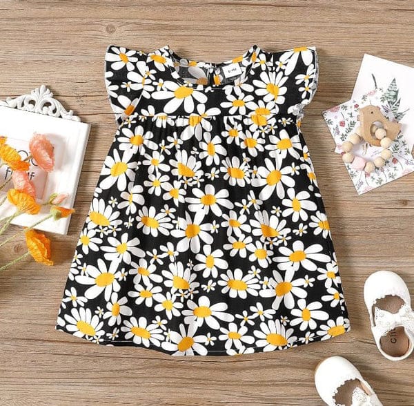 BLACK & WHITE WITH YELLOW FLORAL FROCK