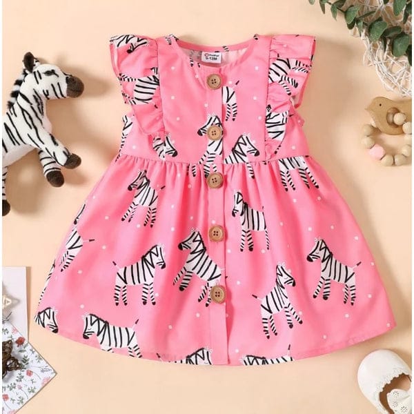 PINK ZEBRA COLORFULL FLORAL FROCK