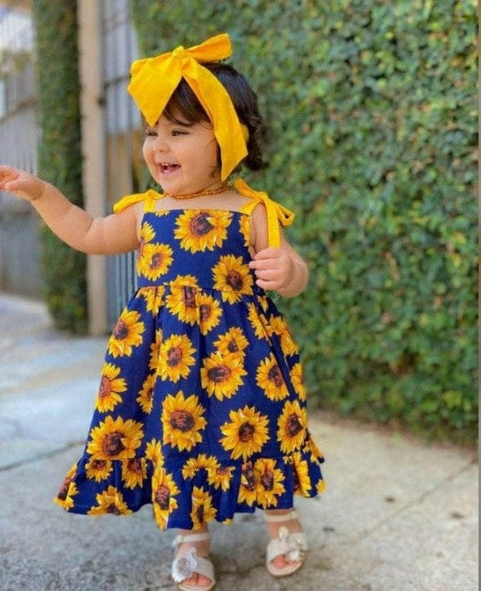 BLUE YELLOW SUNFLOWER FLORAL FROCK