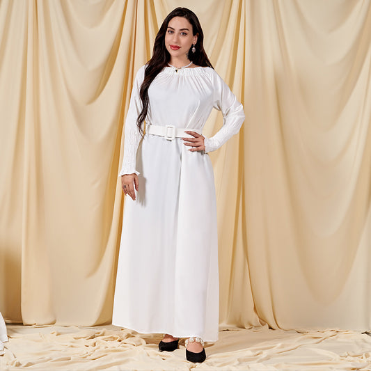 Female Celebrity Style One Word Collar Solid Color Basic Fitness Long Dress