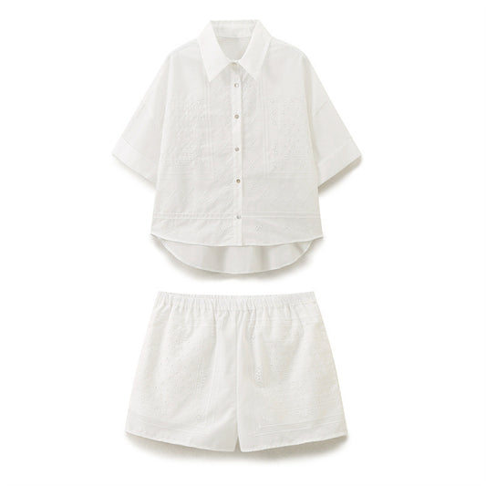 Embroidered Polyester Shorts Silk Shirt