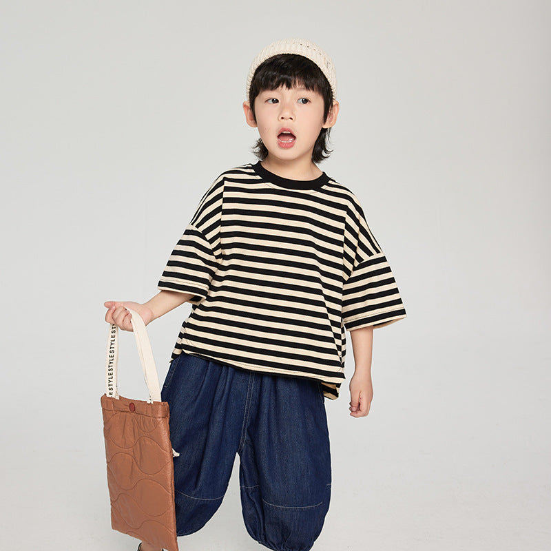 Summer Children Korean Striped Loose T-shirt