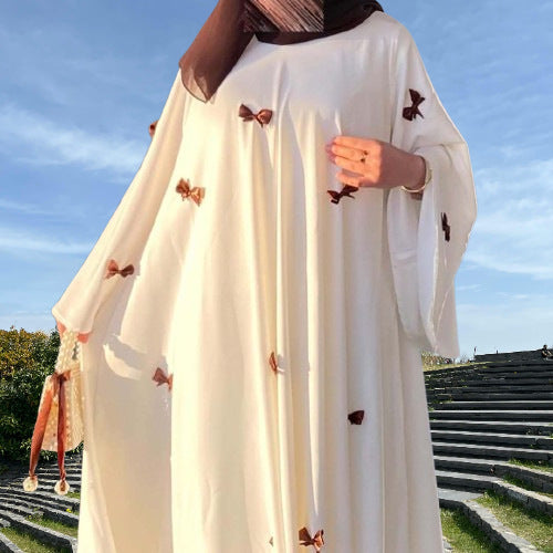 Plus Size Bell Sleeve Bow Robe Dress