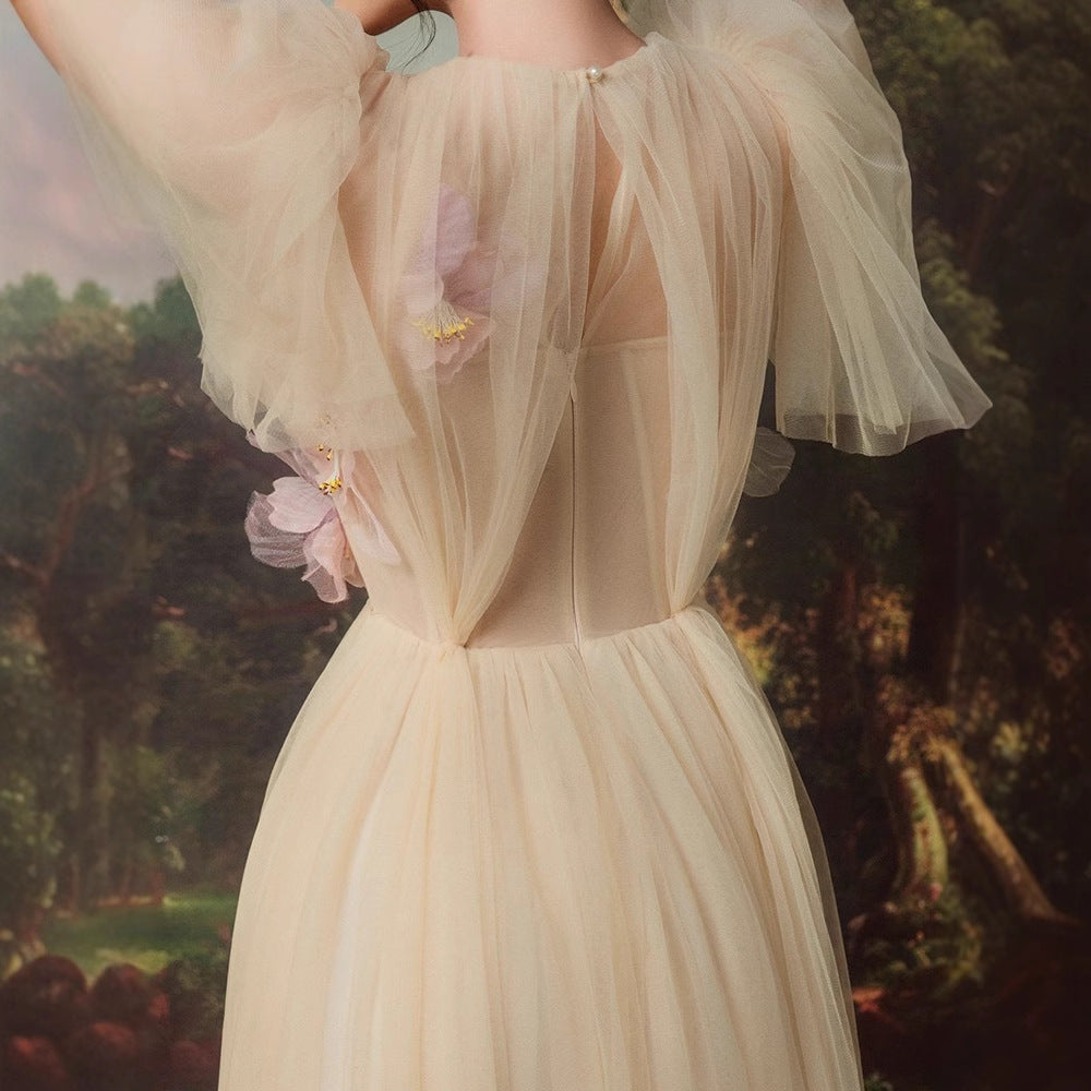 Designer Heavy Industry Net Yarn Hand-stitched Flower Fairy Dress