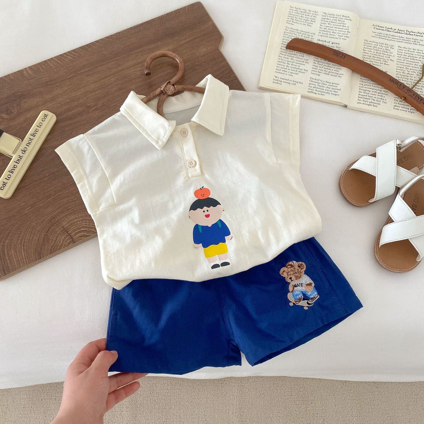 Boy's Cartoon Western Style Striped Short Sleeve