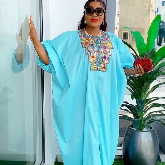 Chest Sequin Patch Dress African Women's Wear Plus Size Loose Robe