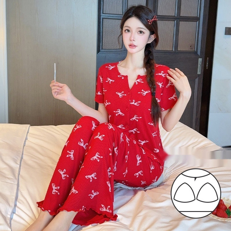 Thin Short-sleeved Trousers High-grade Pajamas Women's Suit