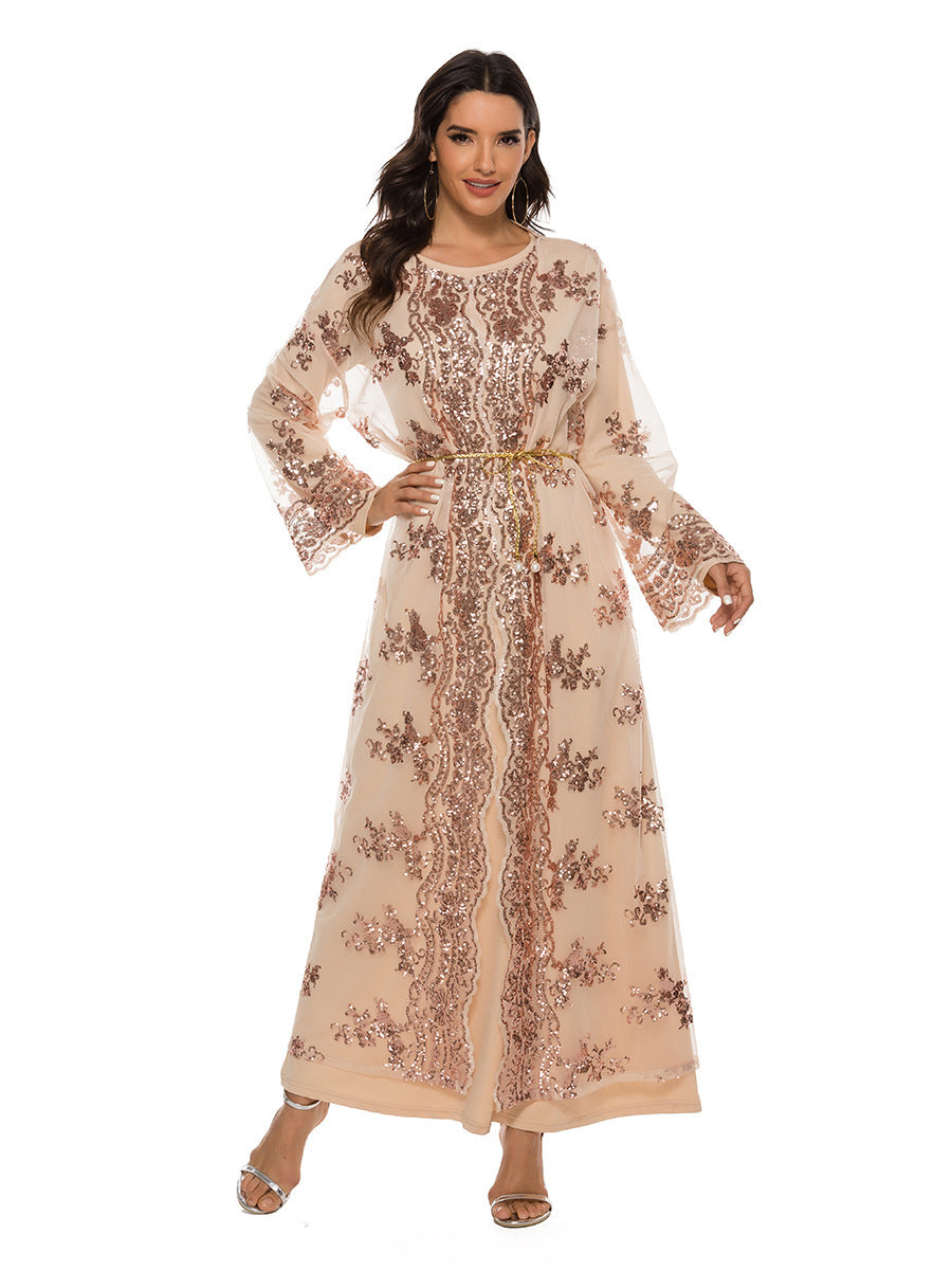 New High Density Sequin Embroidery Muslim Robe