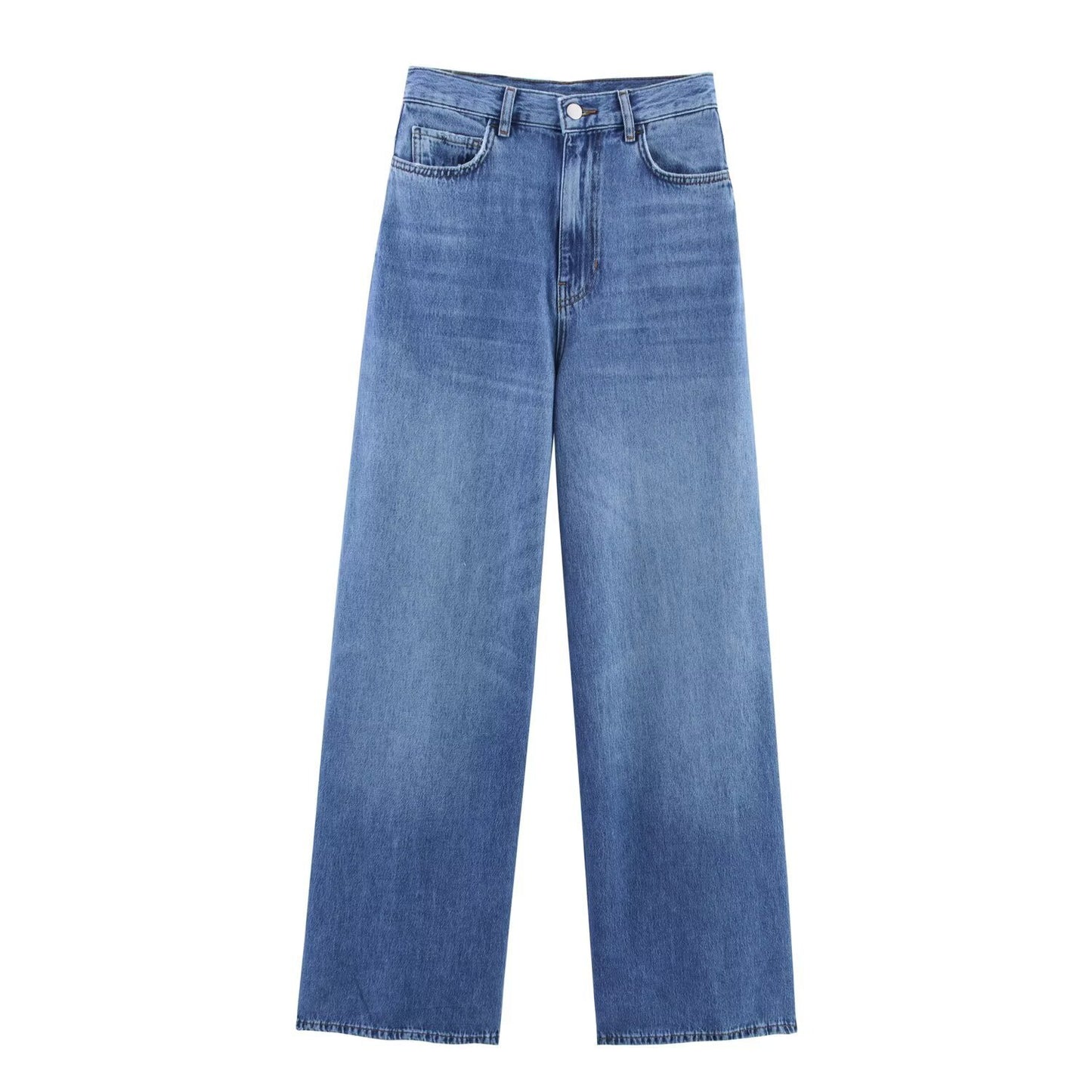 Women's Puff Sleeves Denim Shirt Jeans Suit