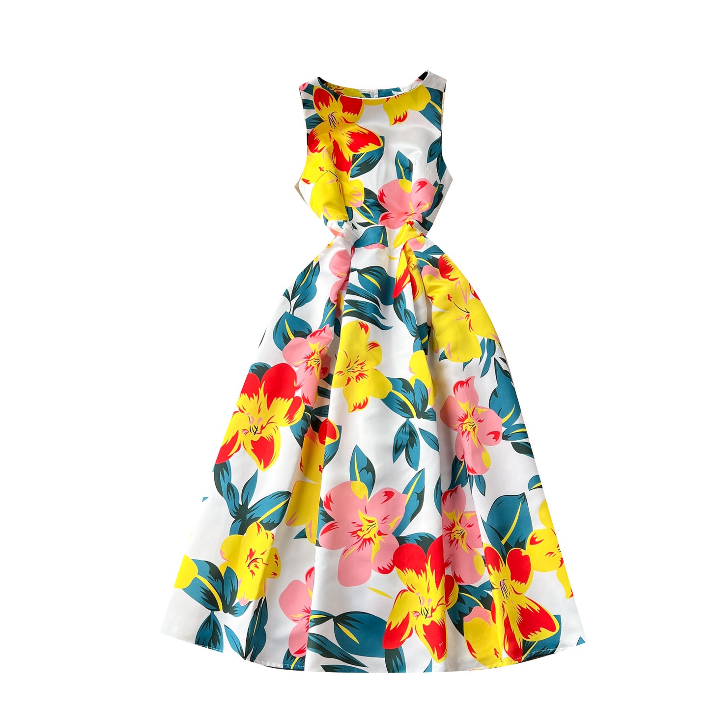 French Retro Crew Neck Positioning Printing Dress