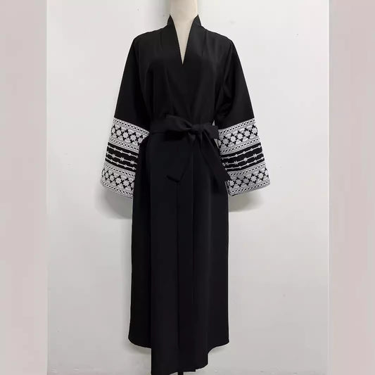 New Solid Color Stitching Tied Cardigan Embroidery Dress