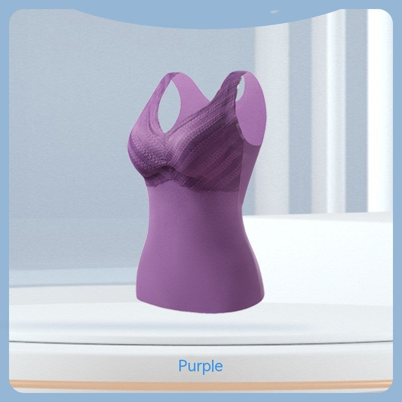 Women's Fashion Traceless Lace V-neck Warm Underwear With Chest Pad