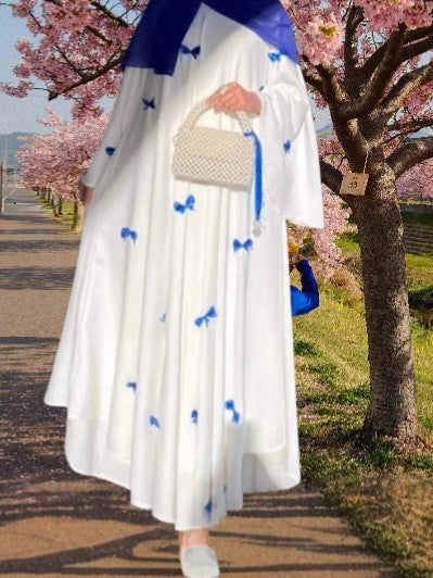 Plus Size Bell Sleeve Bow Robe Dress