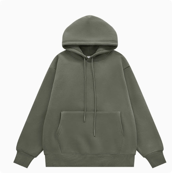 Fleece-lined Thick Hooded Solid Color Hoodie Suit