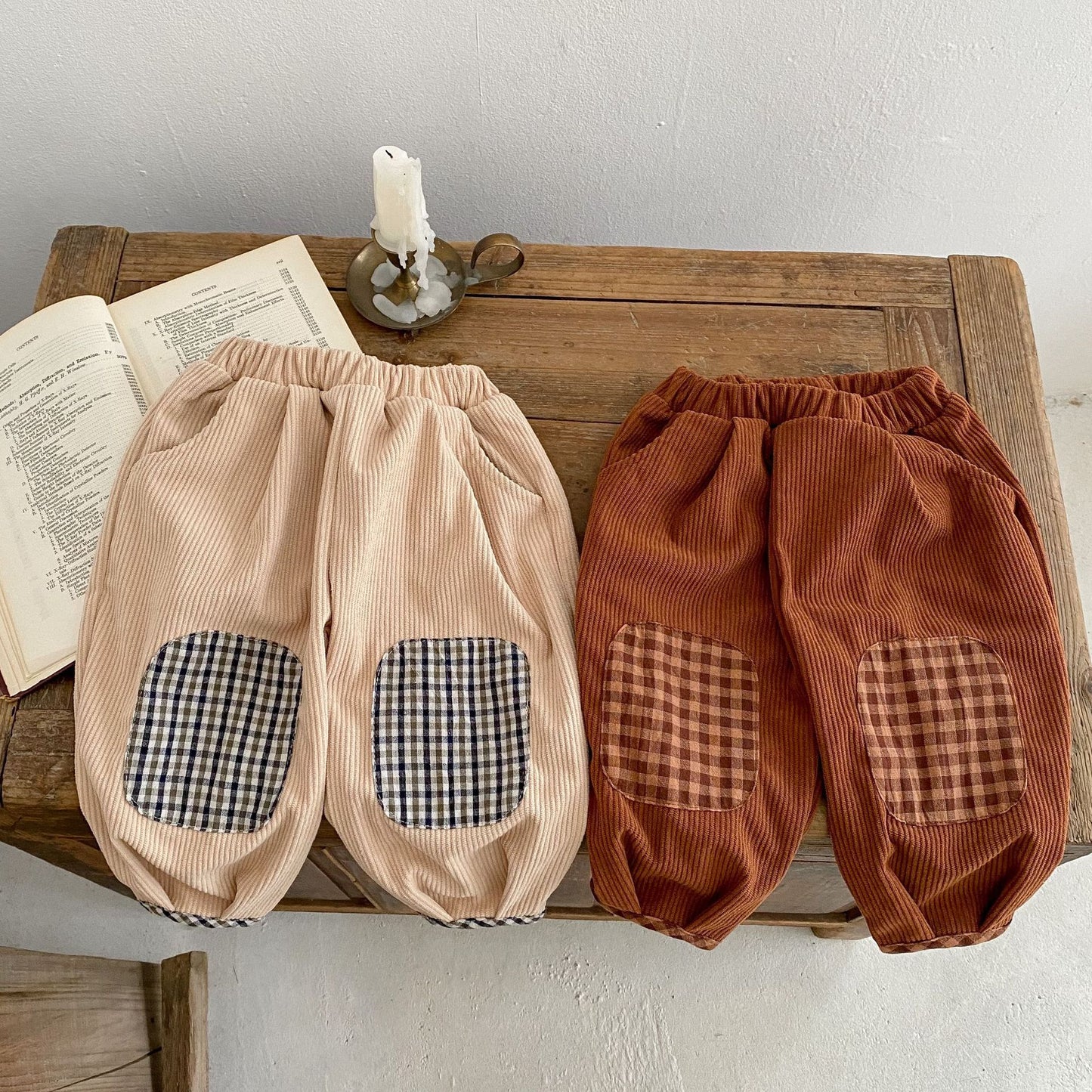 Baby Corduroy Check Pattren All-match Trousers