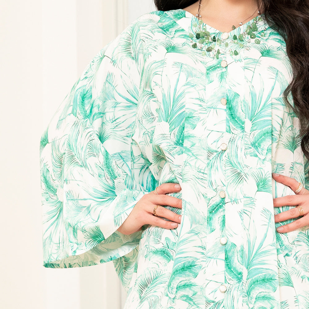 Holiday Style V-neck Plant Buttons Pocket Bat Sleeve Long Dresses
