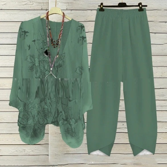 Women's Clothing Digital Printed Round Neck Fashion Sports And Leisure Suit Two-piece Set
