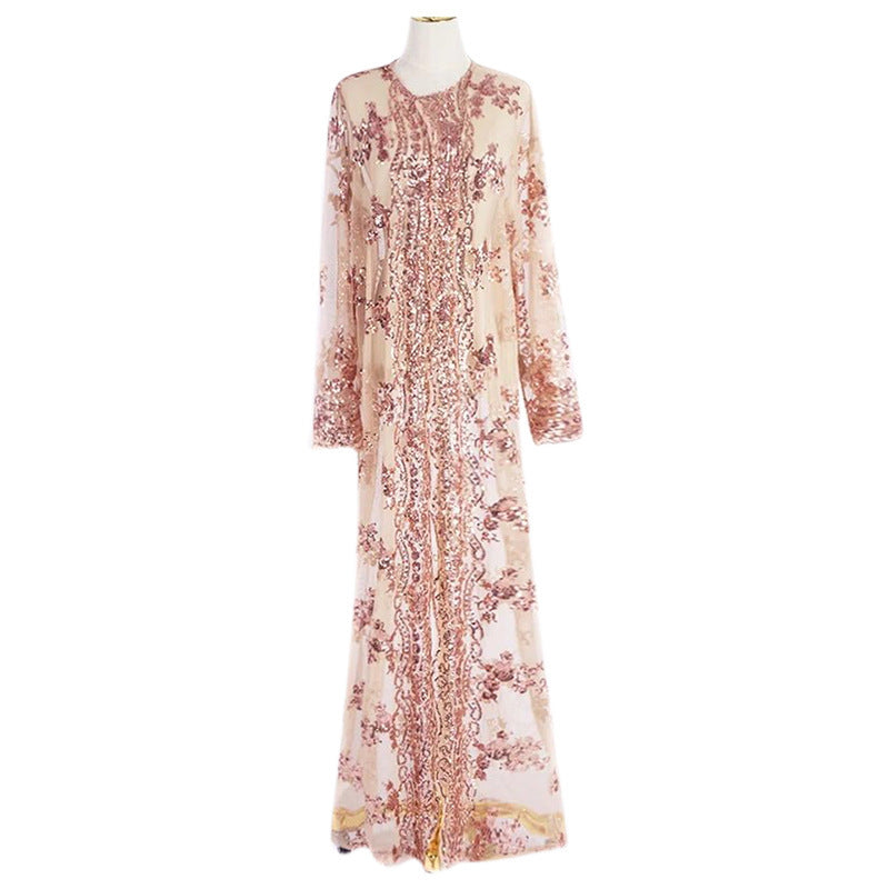 New High Density Sequin Embroidery Muslim Robe