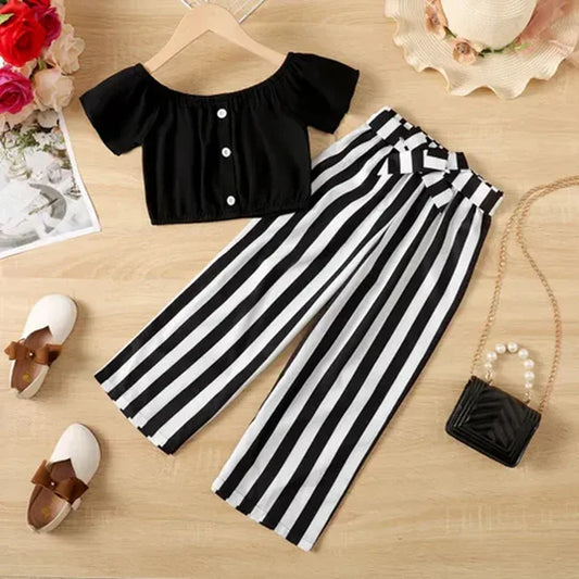 BABY GIRL BLACK TOP WITH STRIPED PANT - #L002