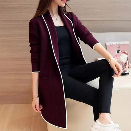 Maroon Women Lapel Casual Coat