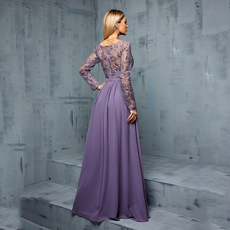 Chiffon Long Sleeve Party Formal Dress Women's Simple
