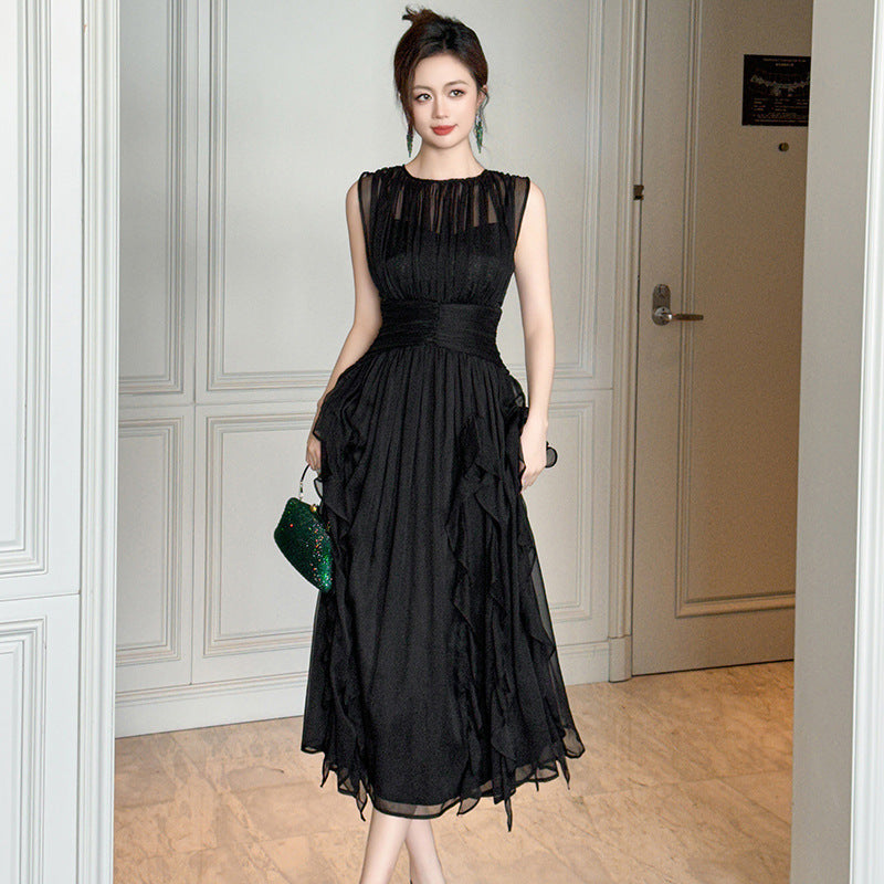 Show Thin Black Chiffon Dress
