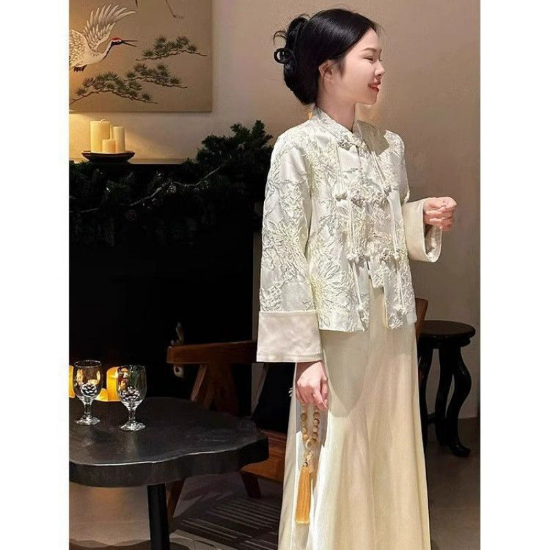 Women's Light Luxury Chinese Buckle Satin Suit
