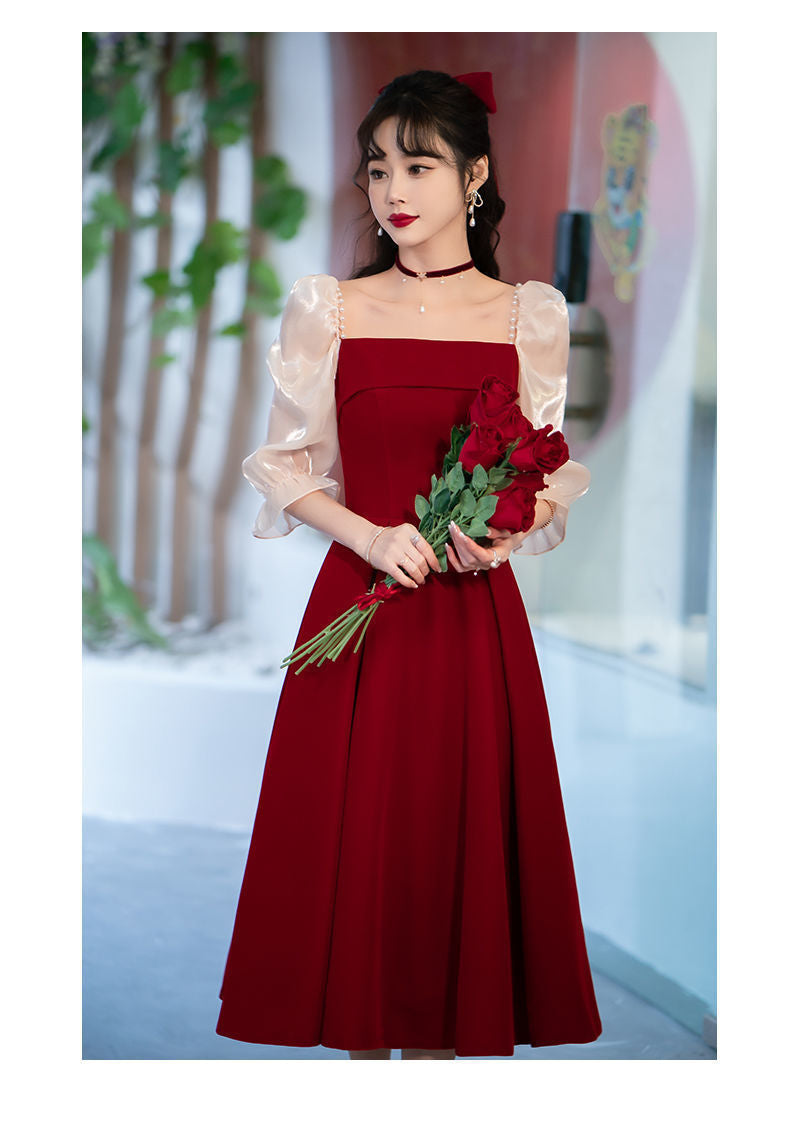 Women's All-match Wine Red High Sense Dress