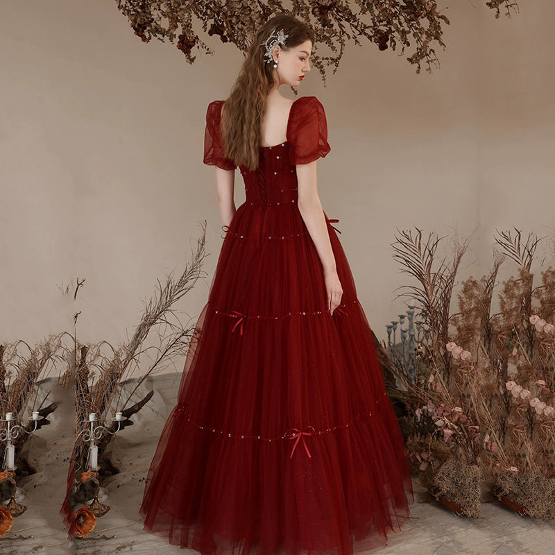 Slimming Engagement Puff Sleeve Evening Dress Princess Style