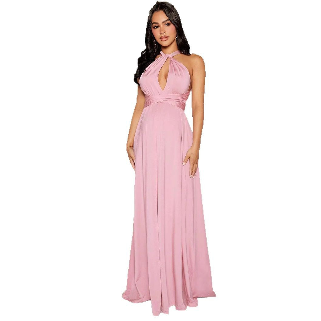 Solid Color Lace-up Pregnant Women Swing Long Dress