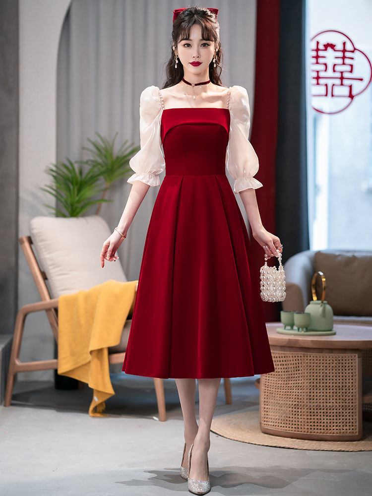 Women's All-match Wine Red High Sense Dress