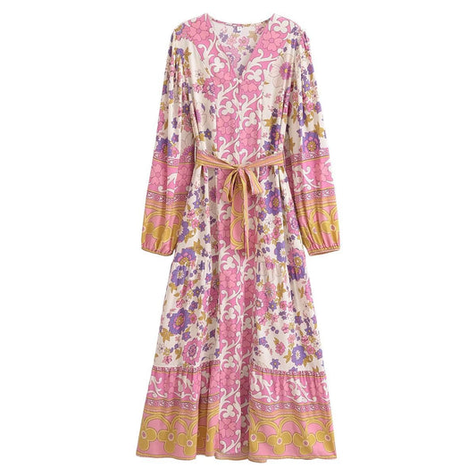 Rayon Watermark Positioning Flower Belt Dress