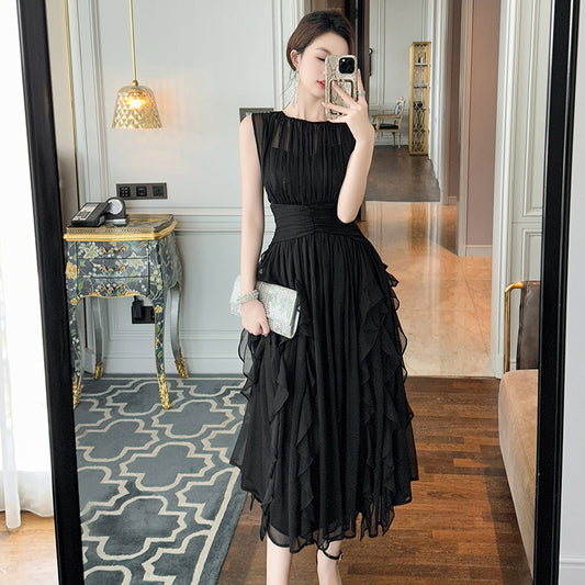 Show Thin Black Chiffon Dress