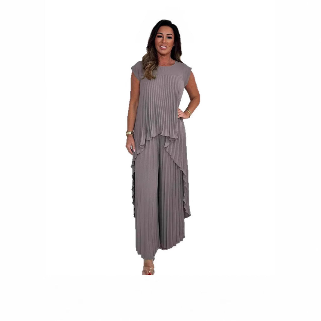 Women's Pleated Suit Short Sleeve