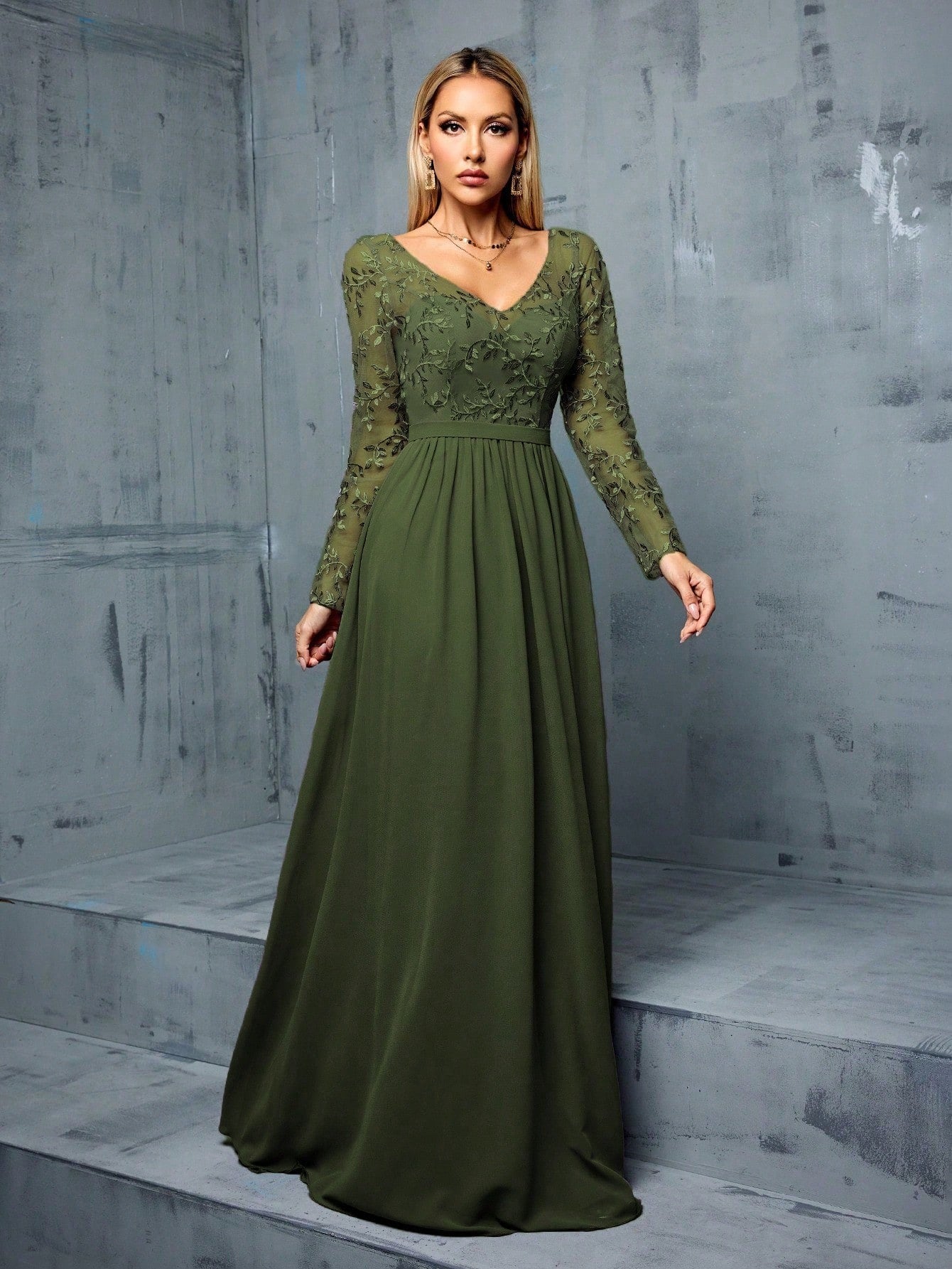 Chiffon Long Sleeve Party Formal Dress Women's Simple