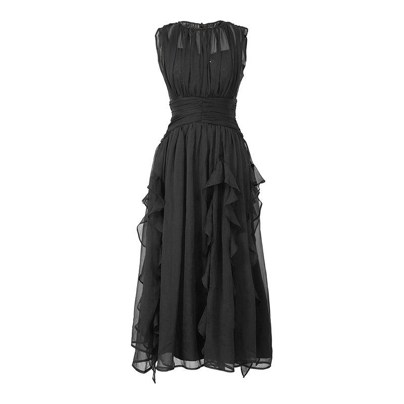 Show Thin Black Chiffon Dress