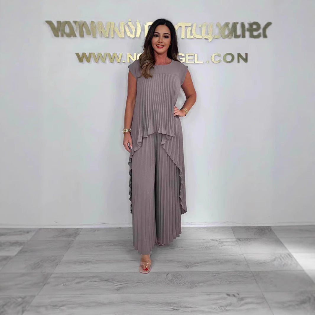 Women's Pleated Suit Short Sleeve
