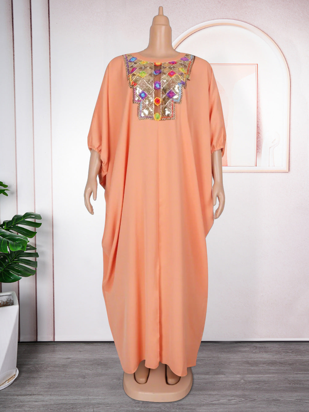 Chest Sequin Patch Dress African Women's Wear Plus Size Loose Robe