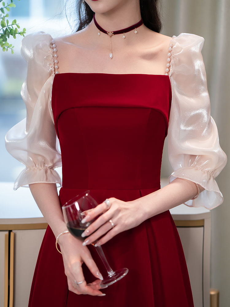 Women's All-match Wine Red High Sense Dress
