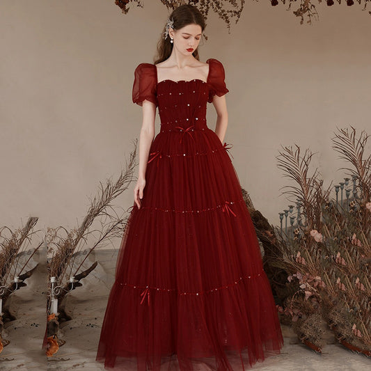 Slimming Engagement Puff Sleeve Evening Dress Princess Style