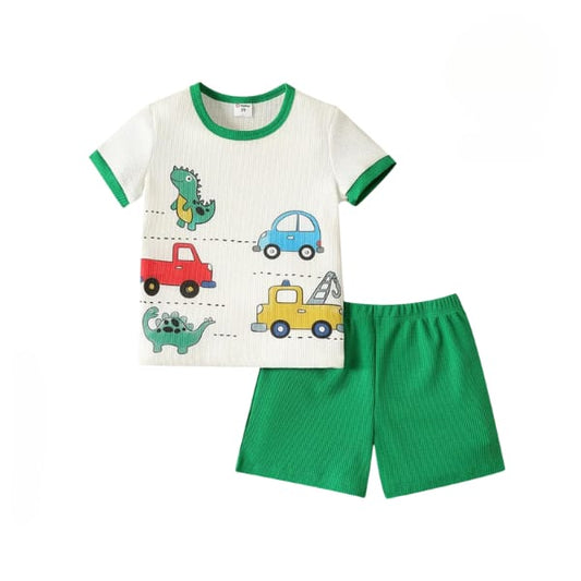 GREEN WHITE TRUCKS SHORT SET