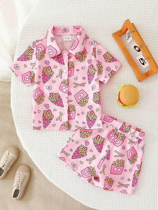 BABY GIRL PINKY FRIES STYLE PRINTED KIDS SHORT AND SHIRT - #SS514