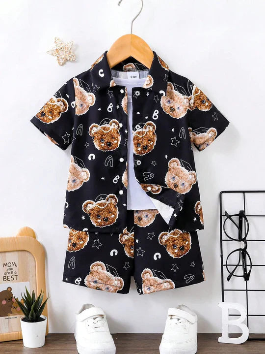 Baby/boy black bear printed kids short and shirt - #SS515