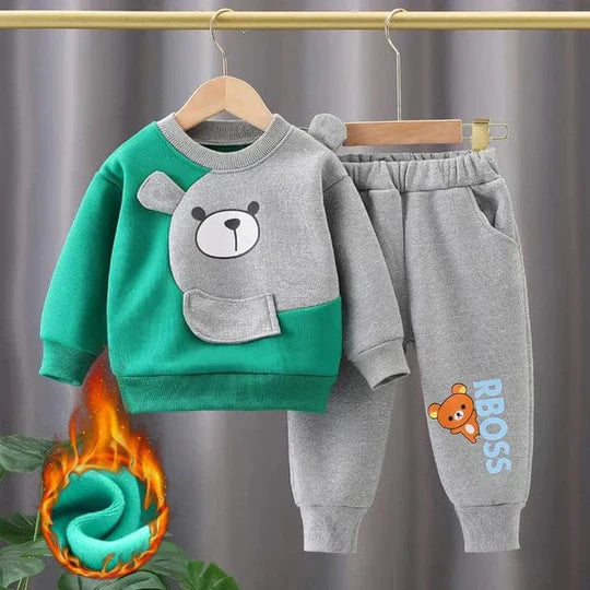 GREEN & GRAY POOH KIDS WINTER PANEL TRACKSUIT