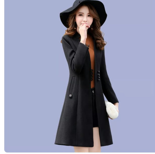 Women lapel casual long  fleece coat