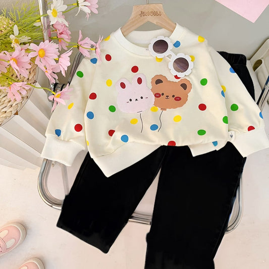 WHITE TEDDY BEAR COLORFULL BALLS WINTER PANEL TRACKSUIT