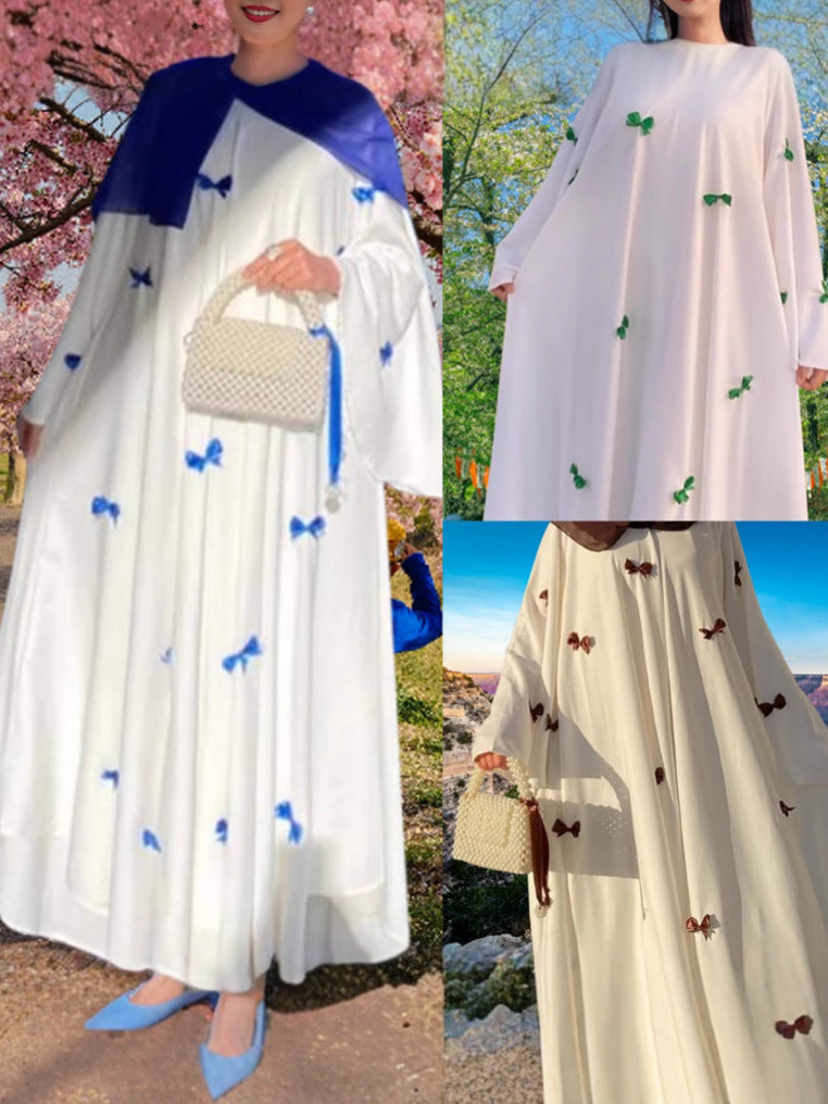 Plus Size Bell Sleeve Bow Robe Dress