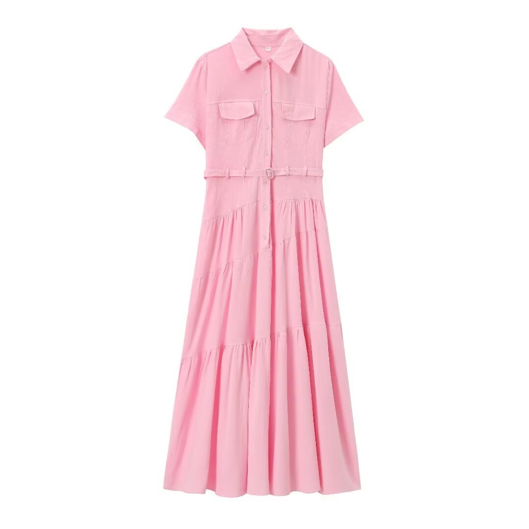 European And American Style With Belt Shirt Stitching Dress