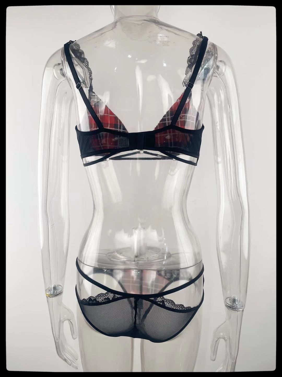 Ladies Fashion Plaid Sexy Underwear Three-point Style